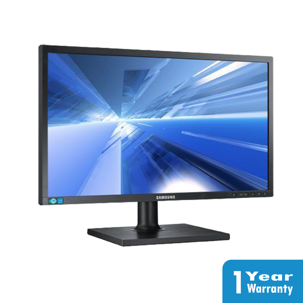a computer monitor with a blue and white image