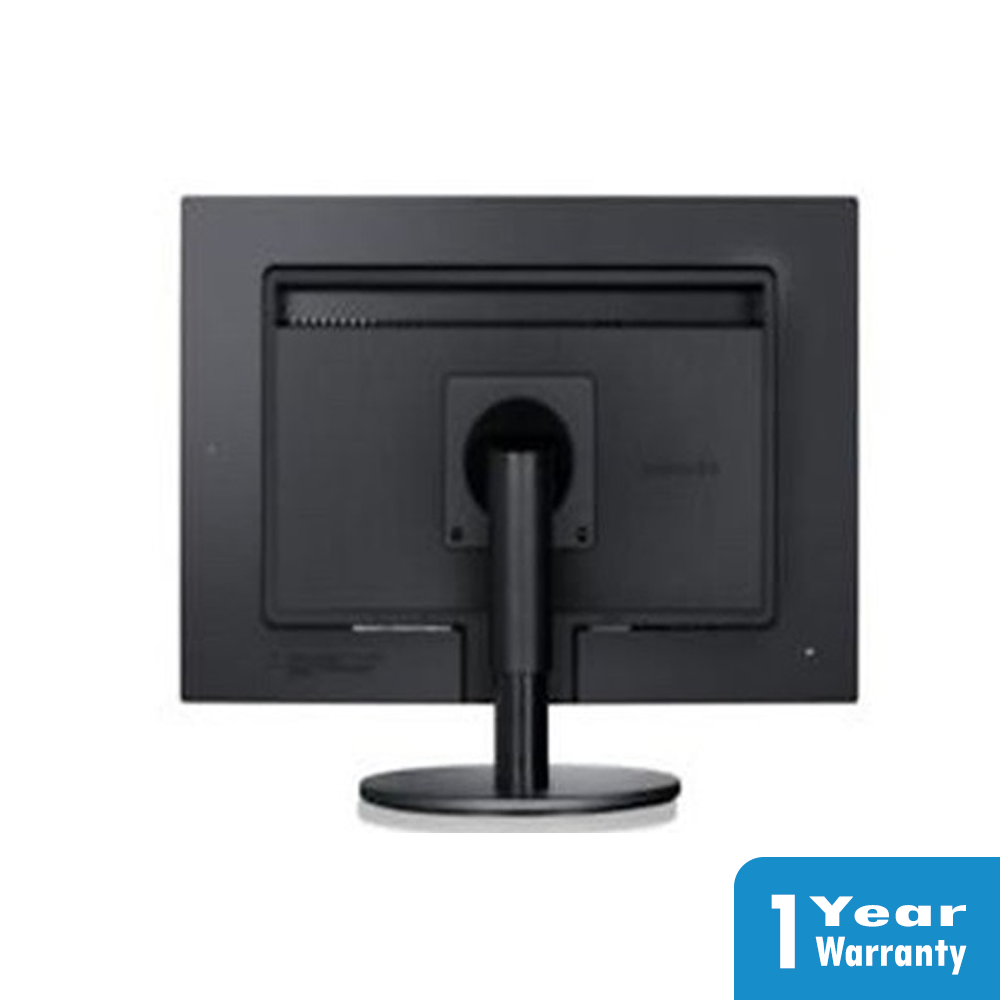 a black computer monitor with a stand