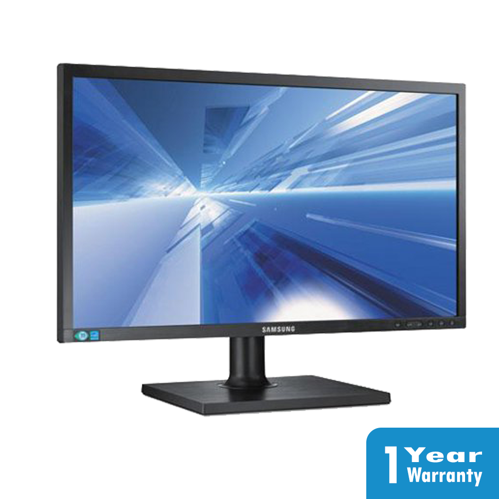 a computer monitor with a blue and white image