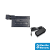 a black electronic device with a cord