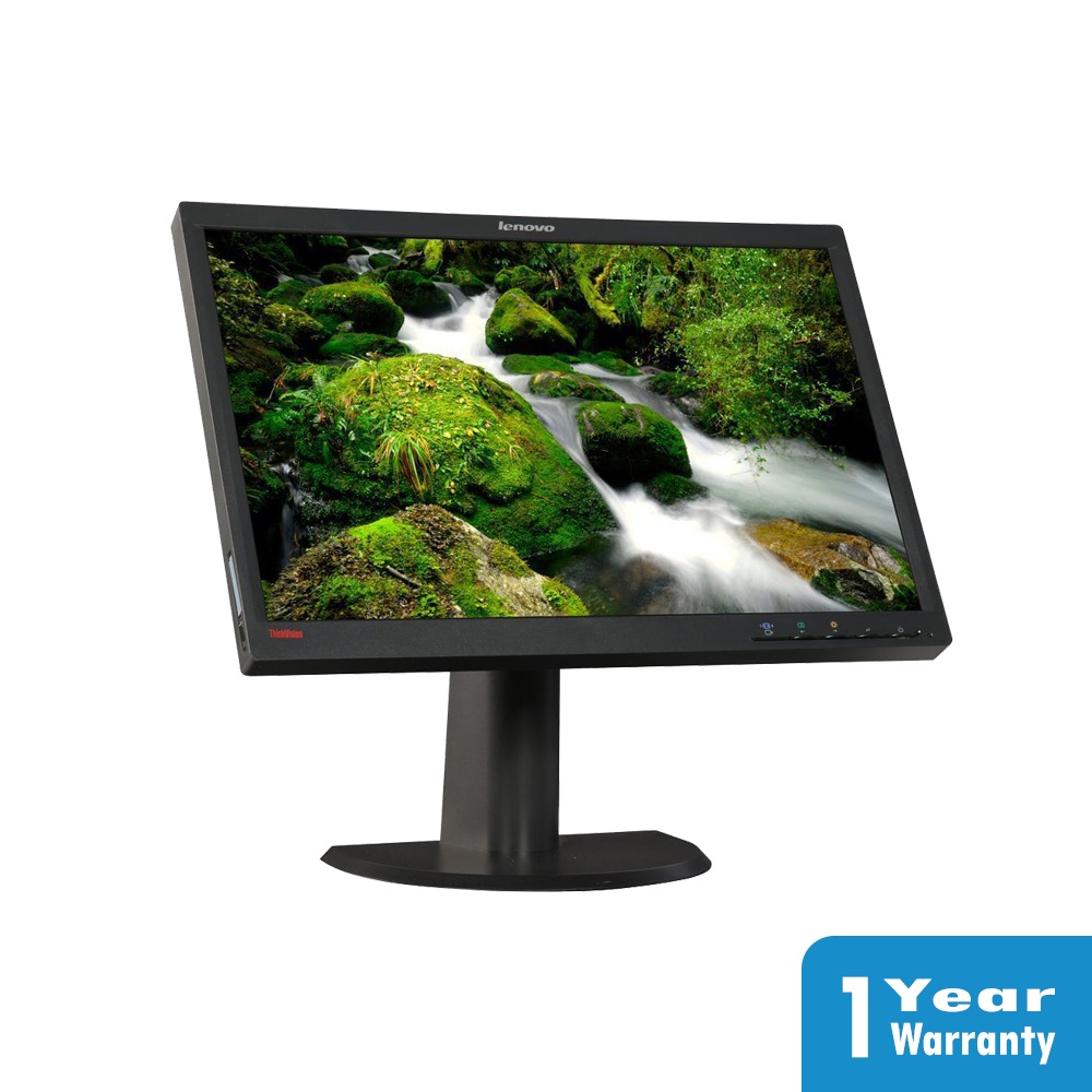 a computer monitor with a picture of a river