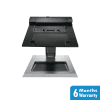 a black computer desk with a screen
